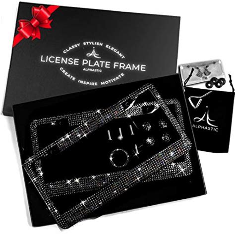 Glass Diamond Car License Plate Frame 2 Pack Black Handmade Sparkly Bling Rhinestone