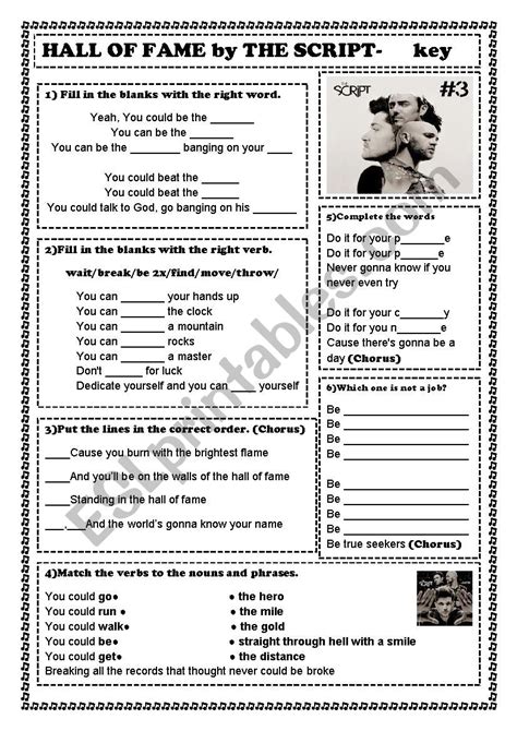 THE SCRIPT - HALL OF FAME - ESL worksheet by dorkas