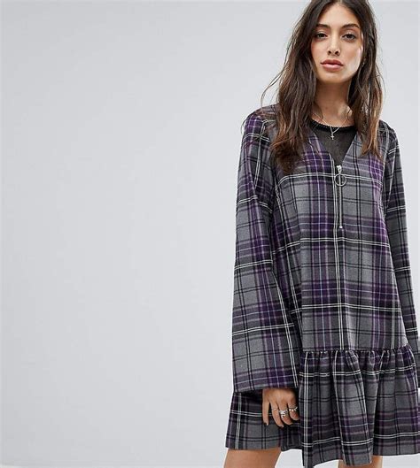 Reclaimed Vintage Inspired Check Smock Mini Dress Purple Smocked Dress