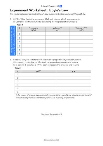 Boyle's Law Experiment Worksheet (pressure and volume) | Teaching Resources