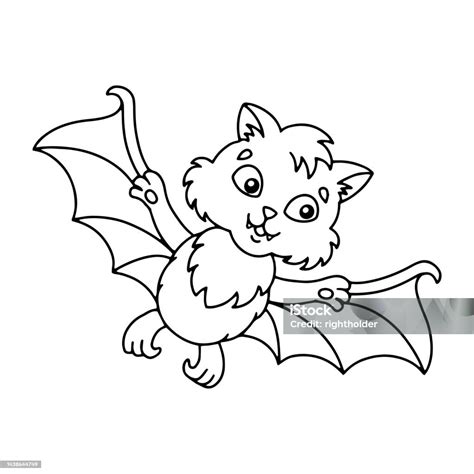 Cute Bat Coloring Book Page For Kids Cartoon Style Vector Illustration