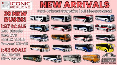 Iconic Replicas 20 New Diecast Buses Mci Classics Tmc Rts Temsa Ts35e Prevost X3 45 And Gm