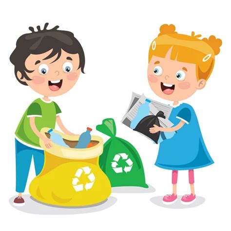 Niños reciclando plastico Imágenes Vectoriales Gráfico Vectorial de