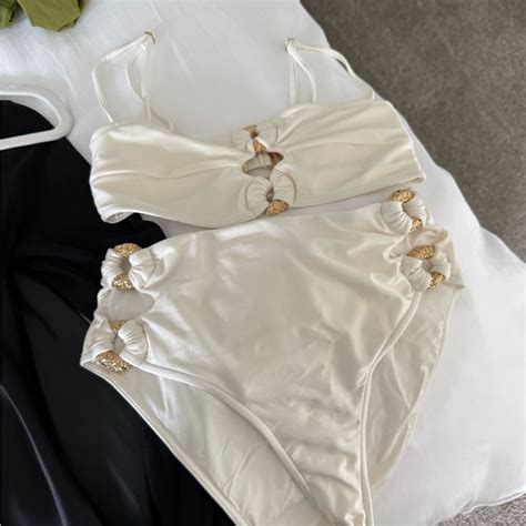 Cult Gaia Swim Cult Gaia Cream And Gold Bikini Set Poshmark