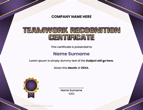 Teamwork Recognition Certificate Templates for Word | Save