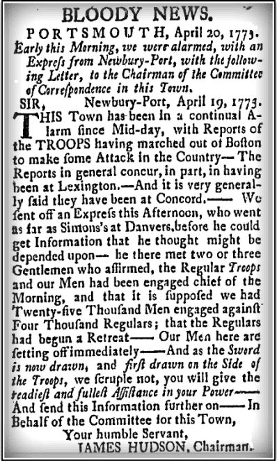 Bloody News Battles Of Lexington Concord Begin April 1775