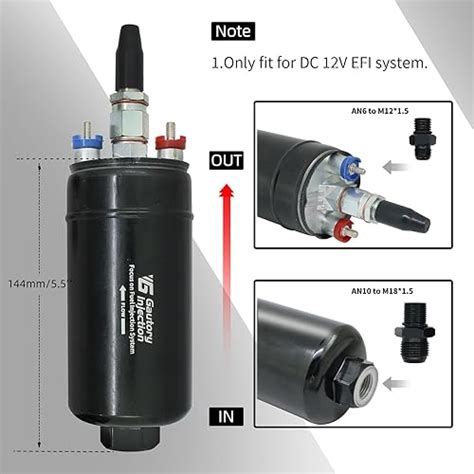 Universal External Inline Fuel Pump Kit 300lph High Flow 6an 10an 12v Black