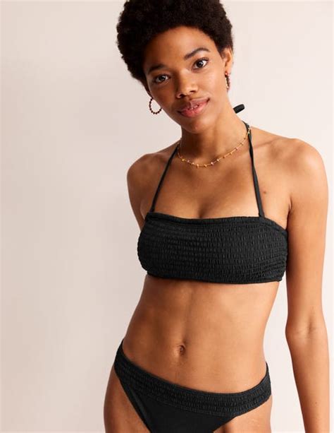 Smocked Bandeau Bikini Top Black Boden US