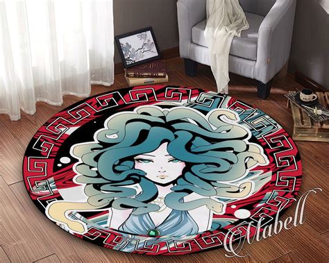 Medusa Round Rug Medusa Art Themed Nonslip Area Rug Snake Girl