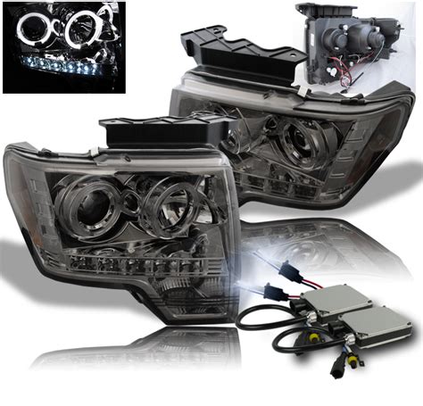 2009 2014 Ford F 150 Smoke Projector Halo Led Drl Headlight W8000k Hid