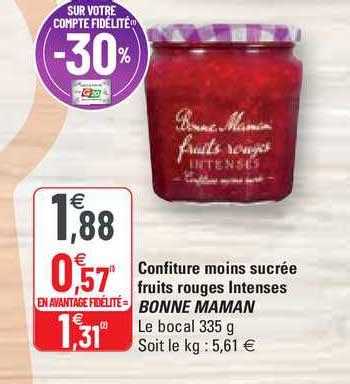 Offre Confiture Moins Sucrée Fruits Rouges Intenses Bonne Maman chez G20