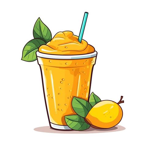 Premium Vector Cartoon Mango Smoothie Hd Contour Flat Color Cartoon