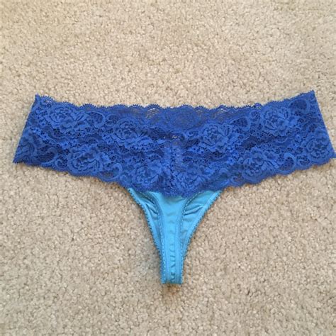 Nwot Victorias Secret Blue Lace Thong Size Small Depop