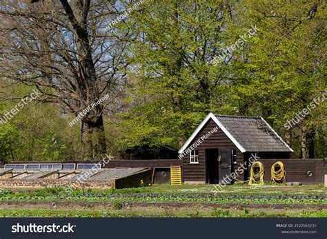 Dark Brown Wooden Garden Shed Vegetable Stock Photo