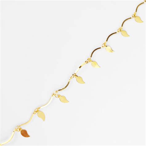 Colar Choker Pendentes De Folhas Lisas Folheado Ouro K