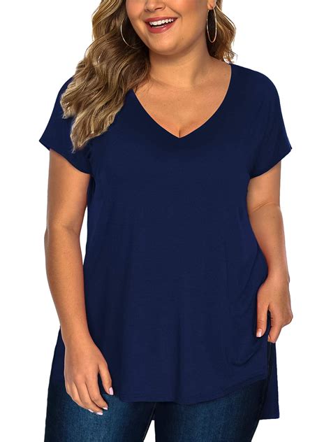 Amoretu Women S Pretty Extra Long V Neck T Shirts Plus Size Short