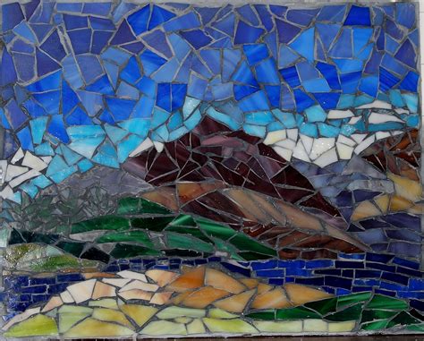 Mountain Mosaic Created With Cut Glass Mosaic Painting Cut Glass