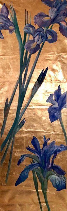 Blue Iris On Golden Canvas 2019 Oil Painting By Genya Gritchin