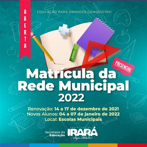 Estão Abertas As Matrículas Escolares Da Rede Municipal De Ensino Para