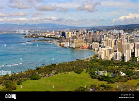 Waikiki Beach Von Diamond Head Krater State Monument Honolulu Hawaii