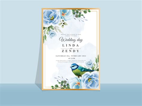 Wedding invitation card template blue flowers theme 4777499 Vector Art ...