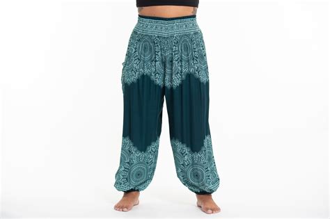 Plus Size Floral Mandalas Womens Harem Pants In Teal