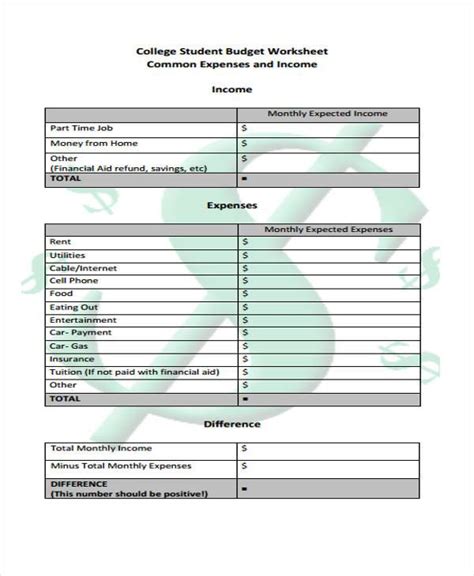 Free 8 Sample College Budget Forms In Pdf Ms Word Excel