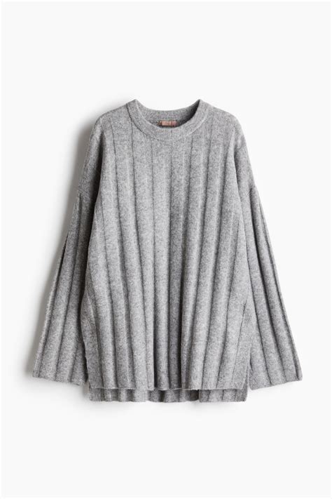 Oversized Rib Knit Sweater Gray Melange Ladies Handm Us