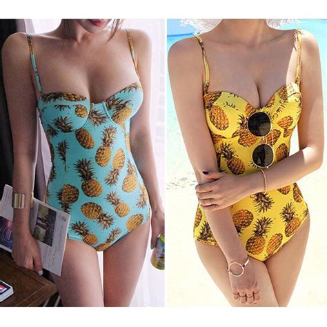 Suspended Pineapple Printed Swimsuit One Piece Swimsuit Bikini High Quality Fabric Beach