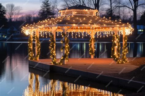 Premium AI Image | A string of lights attached to a lakeside gazebo