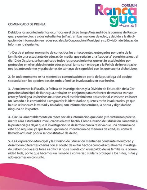 Cormun Rancagua on Twitter Comunicado de prensa de la Corporación