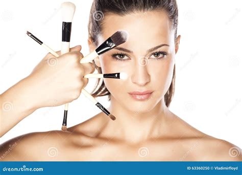 Girl With Makeup Brushes Stock Photo Image Of Pretty 63360250