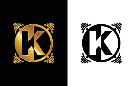 Initial K monogram alphabet with a barbell. Lifting vector logo design. Modern vector logo for ...