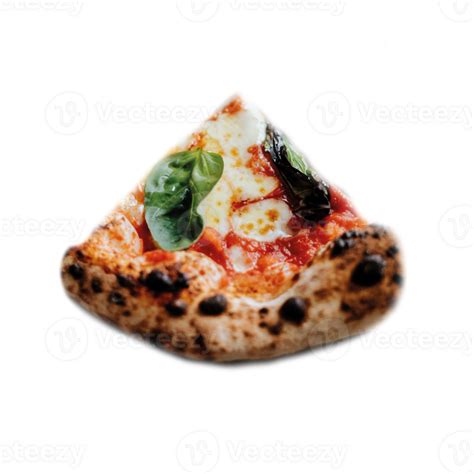 Slice Of Delicious Neapolitan Margherita Pizza Isolated Top View