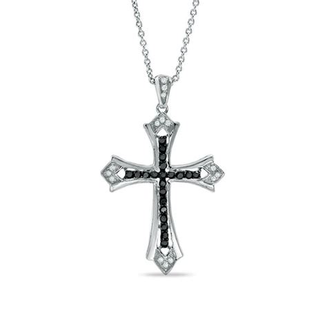 1 5 Ct T W Enhanced Black And White Diamond Gothic Cross Pendant In Sterlin Stainless Steel