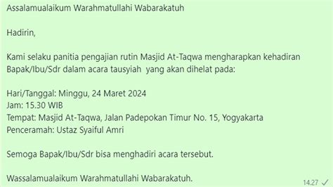 10 Contoh Undangan Pengajian Via Whatsapp Yang Sopan