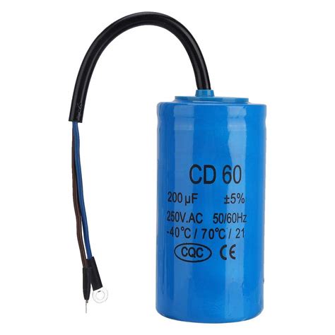 Cd60 Universal Microfarad Start Run Motor Capacitor With Wire Lead 250v