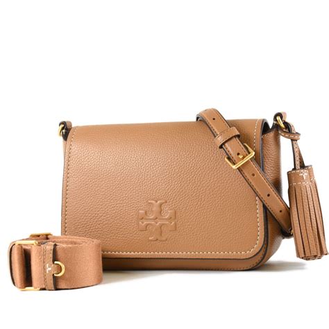 Tory Burch Thea Fla 荔枝紋流蘇雙背帶翻蓋斜背包 棕色 Pchome 24h購物