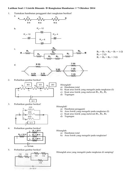 Latihan Soal Listrik Dinamis à Rangkaian Hambatan 7 Oktober