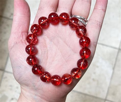 Crimson Red Hematoid Quartz Mm Round Stretch Stacking Bracelet Very