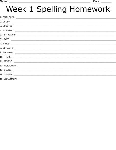 Week 1 Spelling Homework Word Scramble WordMint