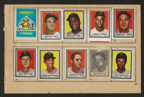 1962 Topps Baseball Stamps Minnesota Twins Bob Allison Camil Pascual