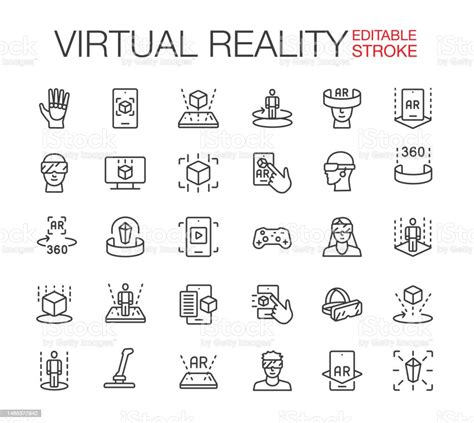 3d And Virtual Reality Vr Line Icons Set Editable Stroke Stock Illustration Download Image Now