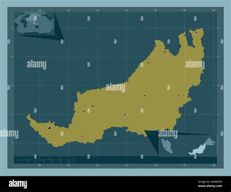 Sarawak State Of Malaysia Solid Color Shape Locations Of Major