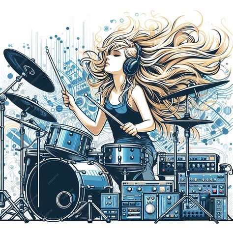 Premium Vector Vector A Girl With Long Hair Playing The Drums Poster Art