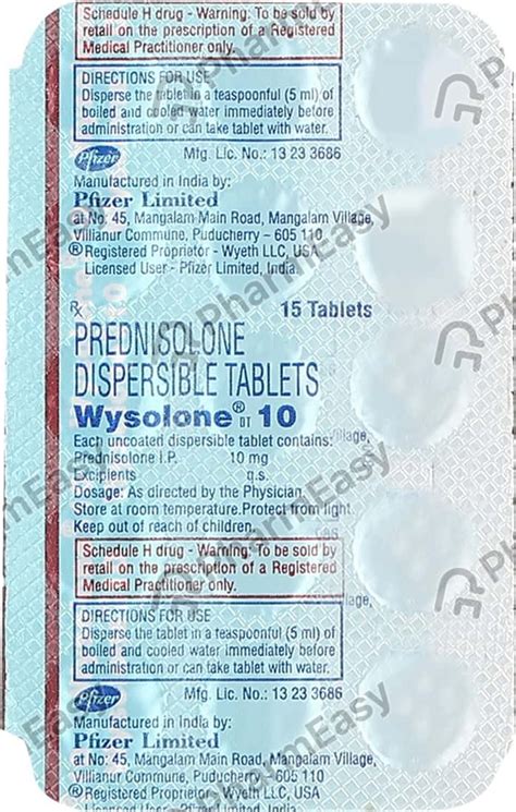 Wysolone Dt 10 MG Tablet 15 Uses Side Effects Price Dosage