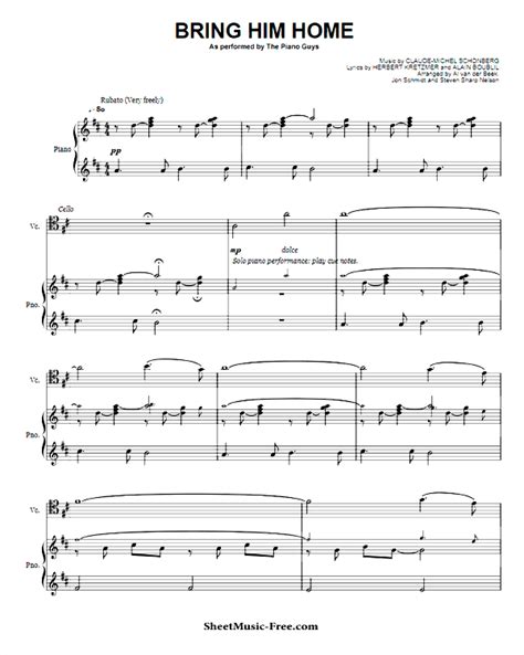 Bring Him Home Sheet Music The Piano Guys - ♪ SHEETMUSIC-FREE.COM