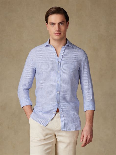 Chemise Cintr E Theo En Lin Rayures Bleues Bleu Lin Monsieur