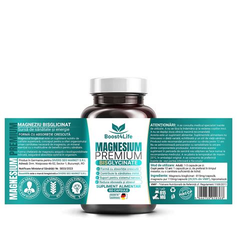 Magneziu Bisglicinat Premium 60 Capsule Boost4Life Farmacia Tei Online