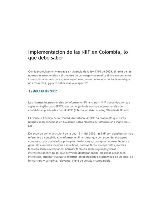 PDF Implementación de Las NIIF en Colombia DOKUMEN TIPS